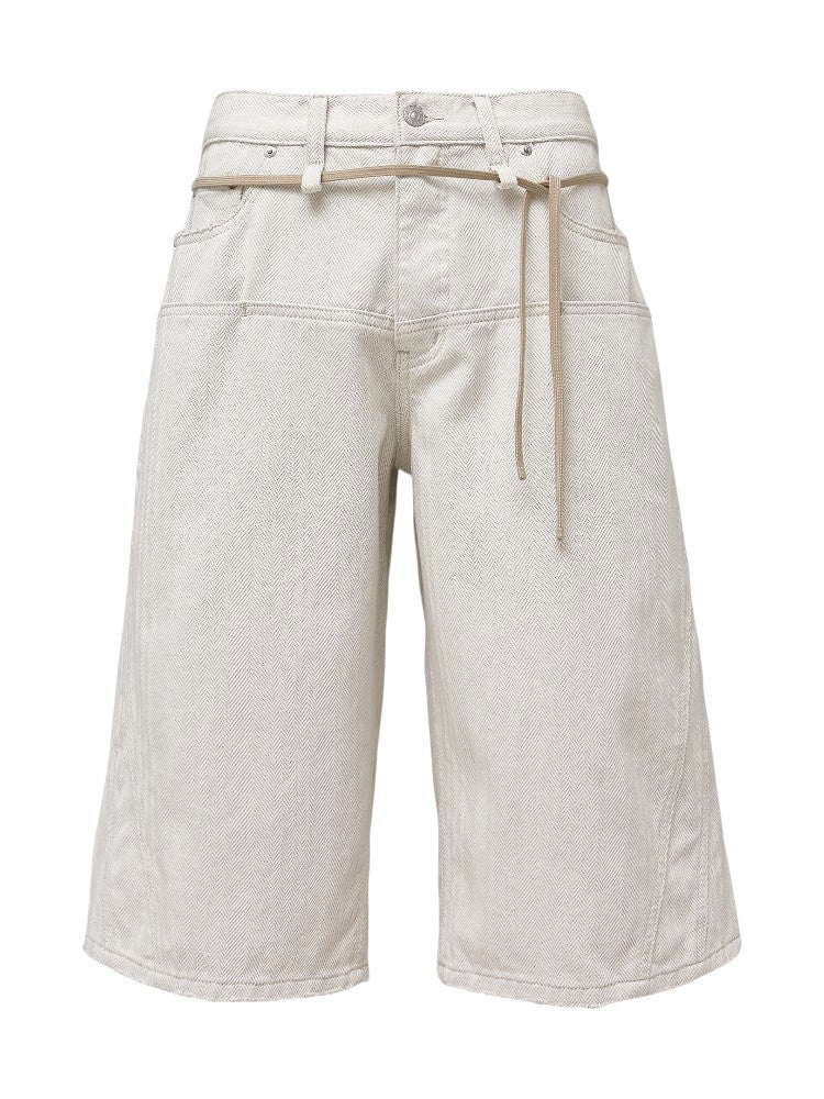Milk White Drawstring Cleanfit Straight Cropped Jeans