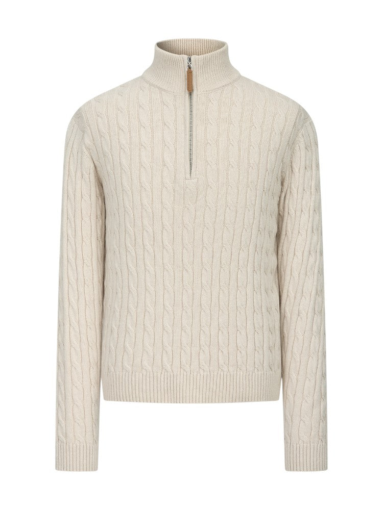 Cable Knit Half-Zip Wool Sweater
