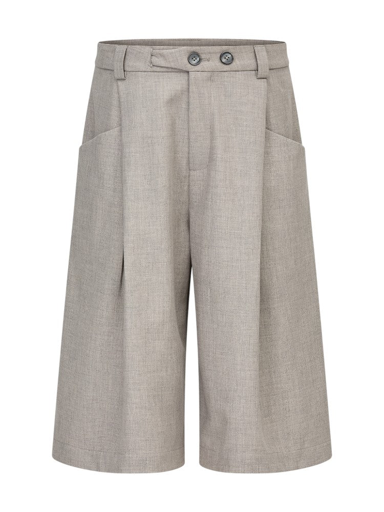 Linen-Twill Pleated Wool Cropped Pants