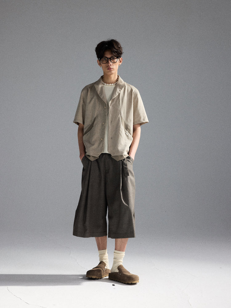 Suede Pleated Houndstooth Cropped Pants