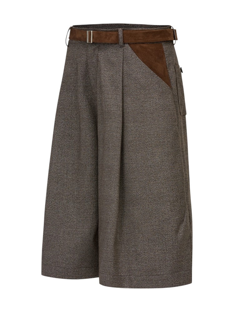 Suede Pleated Houndstooth Pants