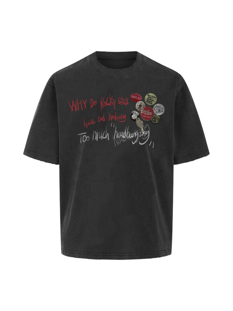 "Slogan Bottle Cap" Distressed Short-Sleeve Tee
