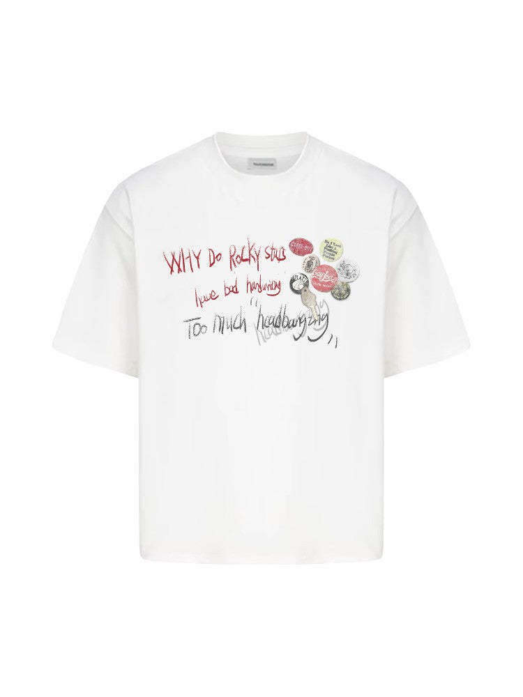 "Slogan Bottle Cap" Distressed Short-Sleeve Tee
