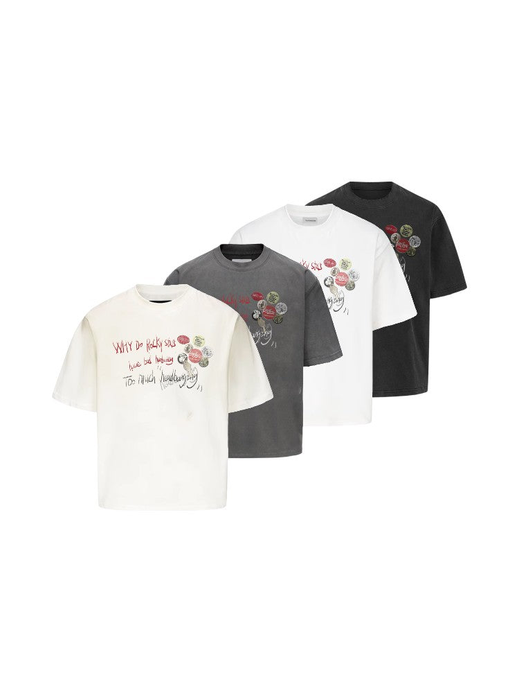 "Slogan Bottle Cap" Distressed Short-Sleeve Tee