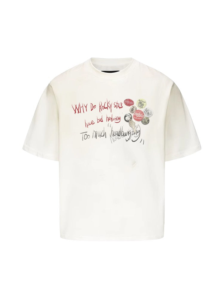 "Slogan Bottle Cap" Distressed Short-Sleeve Tee