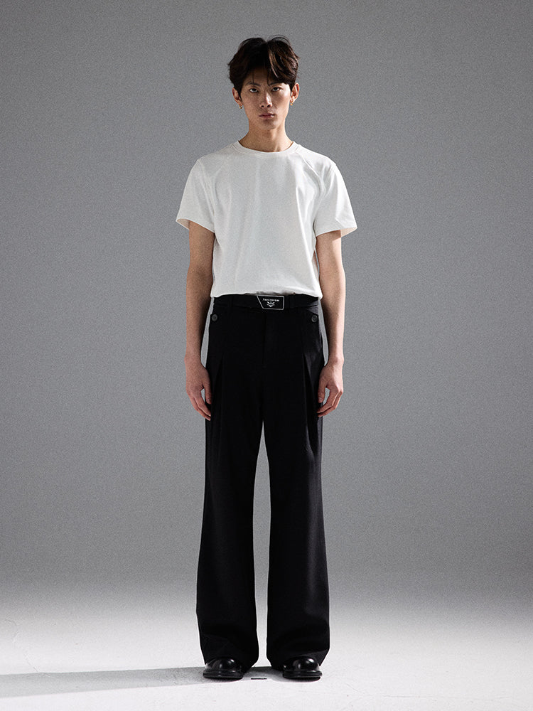 Geometric Linen Micro-Flare Pants