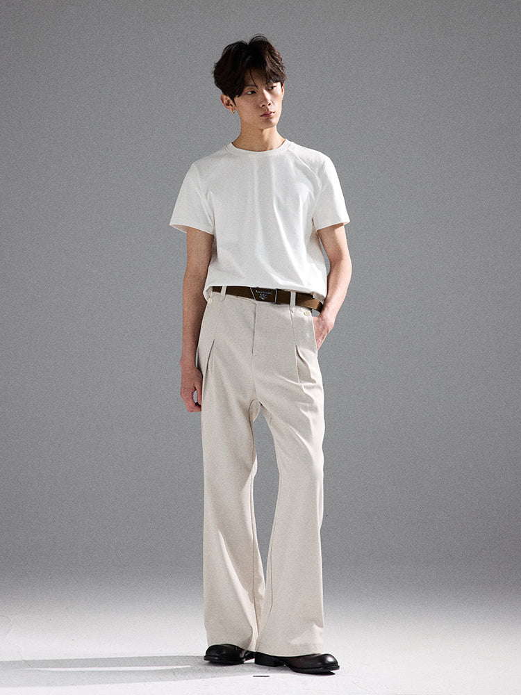 Geometric Linen Micro-Flare Pants