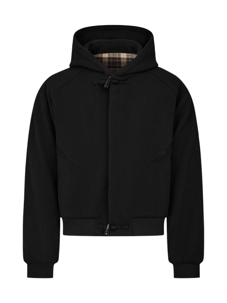 Wool Blend Plaid Hoodie Jacket