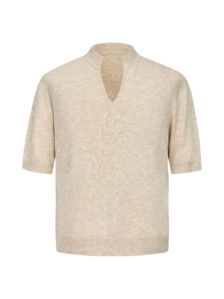 Wool V-Neck Polo Short-Sleeve Sweater T-Shirt