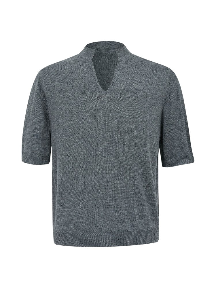 Wool V-Neck Polo Short-Sleeve Sweater T-Shirt