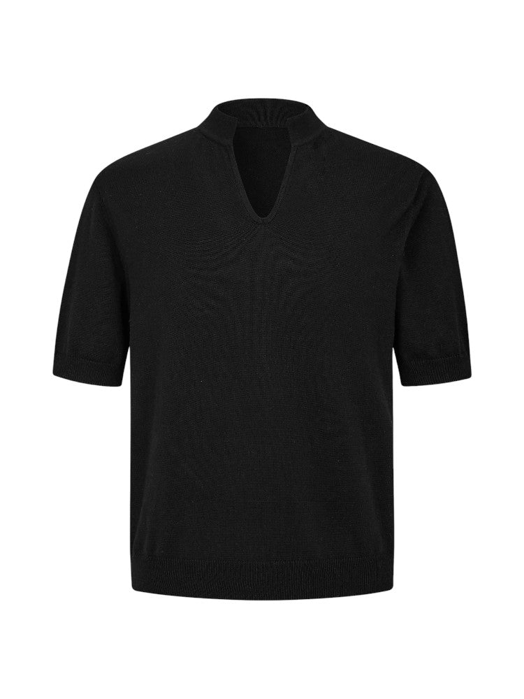 Wool V-Neck Polo Short-Sleeve Sweater T-Shirt