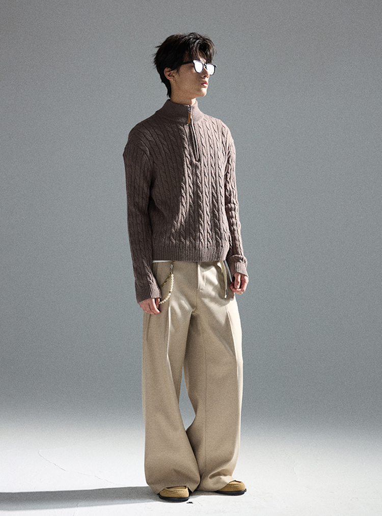 Brushed Finish Wide-Leg Pants
