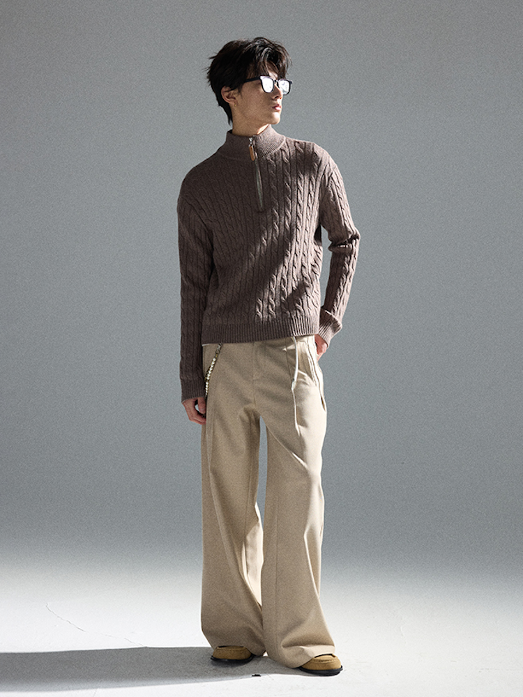 Brushed Finish Wide-Leg Pants
