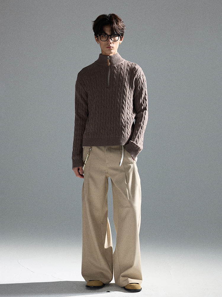 Brushed Finish Wide-Leg Pants