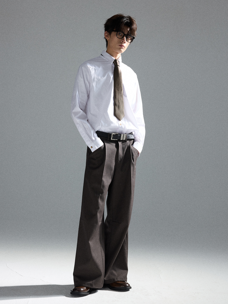 Brown Coffee Wool Straight Suit Pants