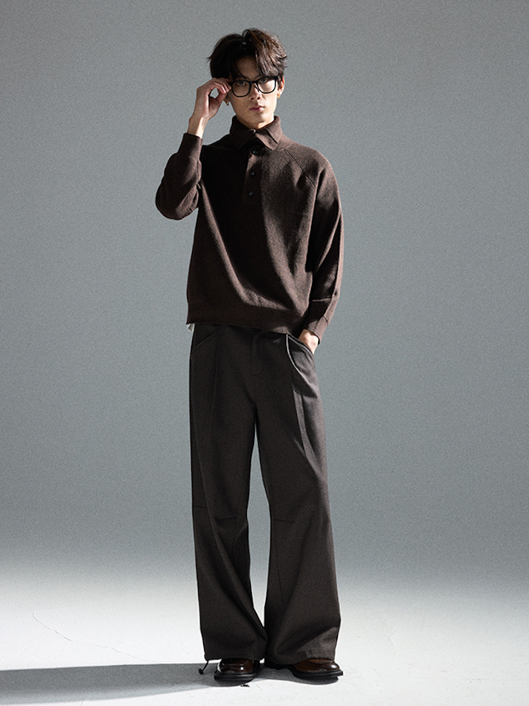 Brown Coffee Wool Straight Suit Pants