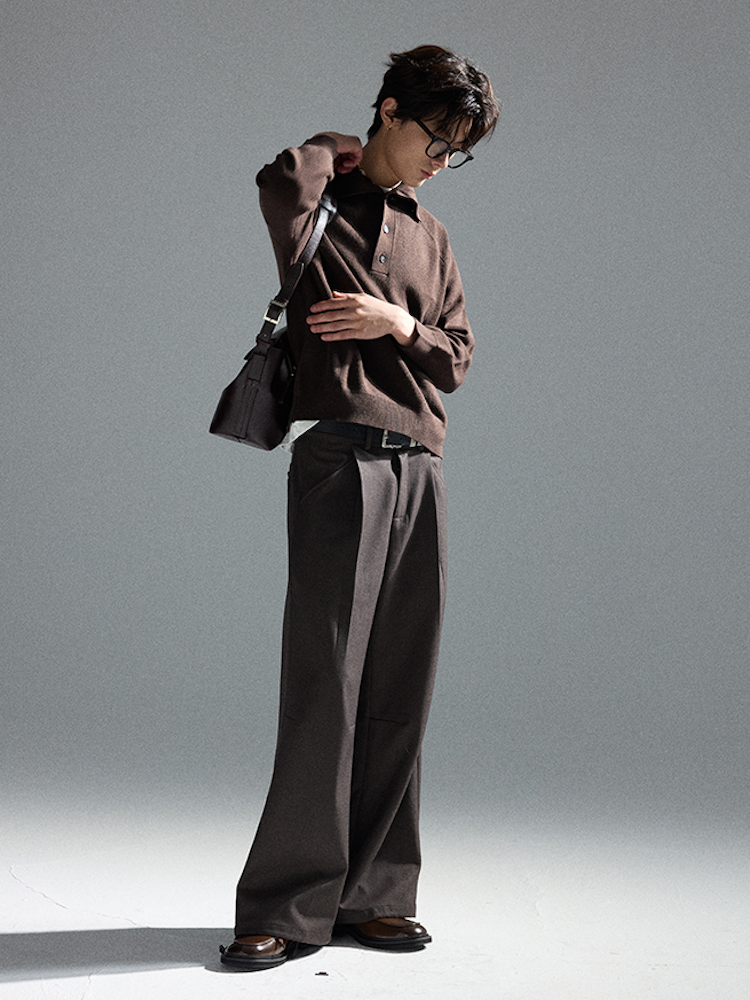 Brown Coffee Wool Straight Suit Pants
