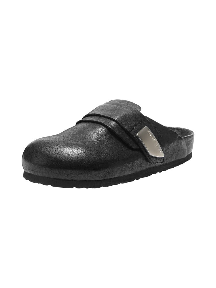 Washed Horse Leather Mule Slippers