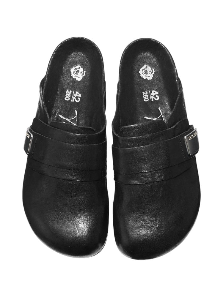 Washed Horse Leather Mule Slippers