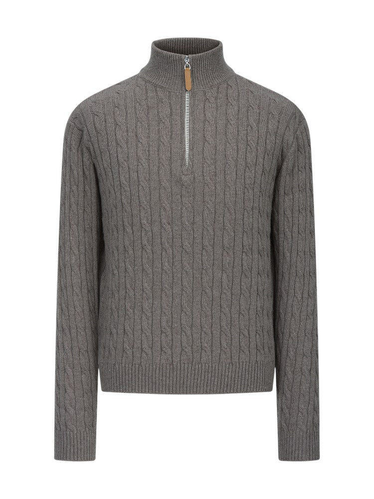 Cable Knit Half-Zip Wool Sweater