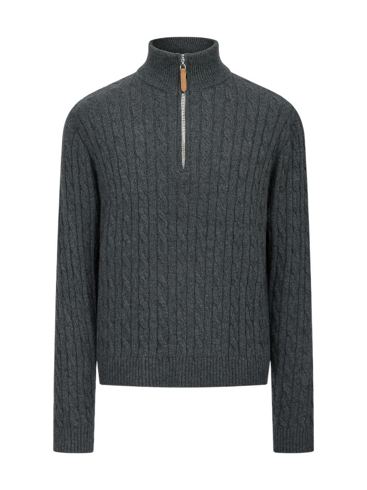 Cable Knit Half-Zip Wool Sweater