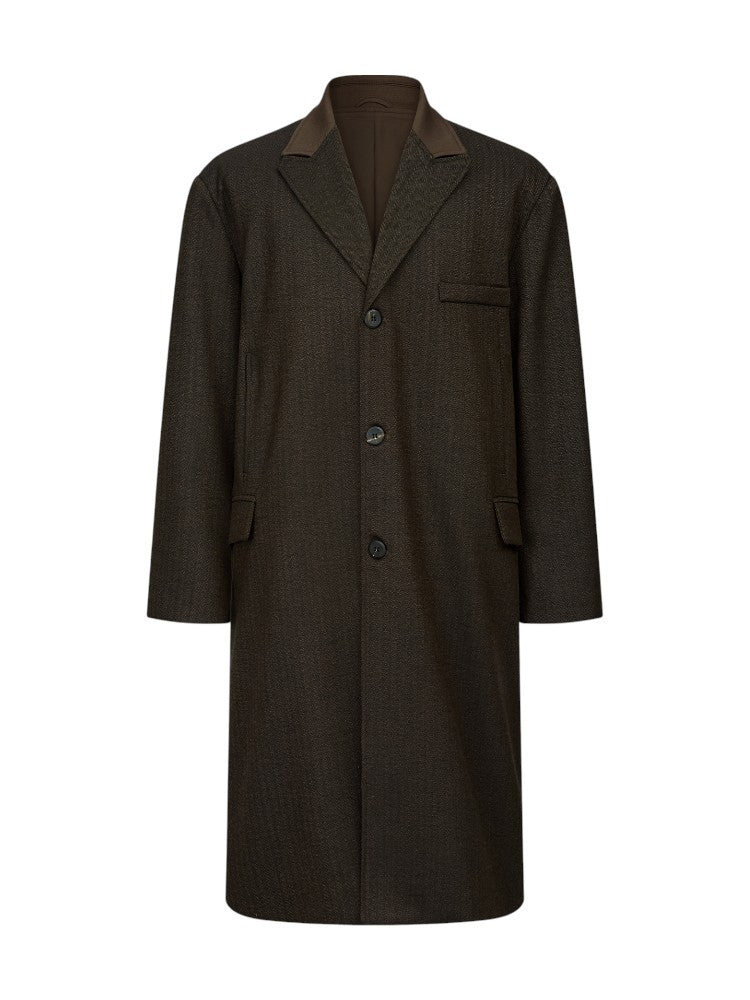 Chesterfield Gun Lapel Italian Herringbone Wool Long Coat