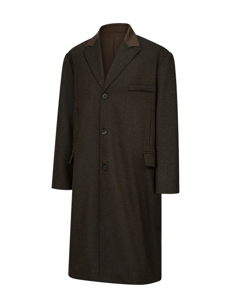 Chesterfield Gun Lapel Italian Herringbone Wool Long Coat