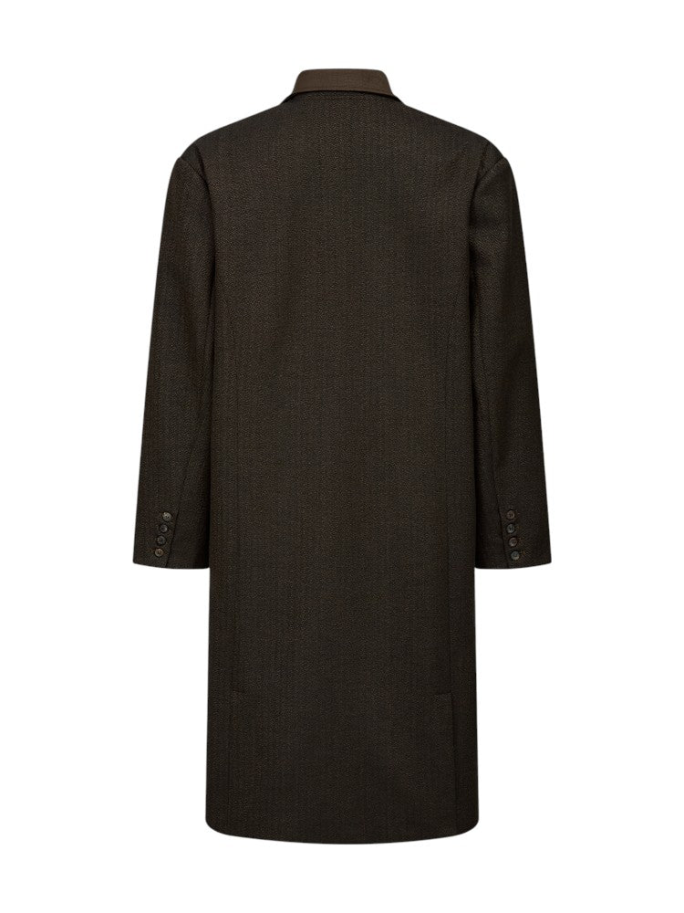 Chesterfield Gun Lapel Italian Herringbone Wool Long Coat