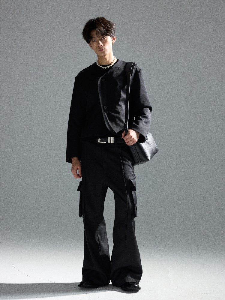 Crimson Chessboard Collarless Wool Suit Jacket