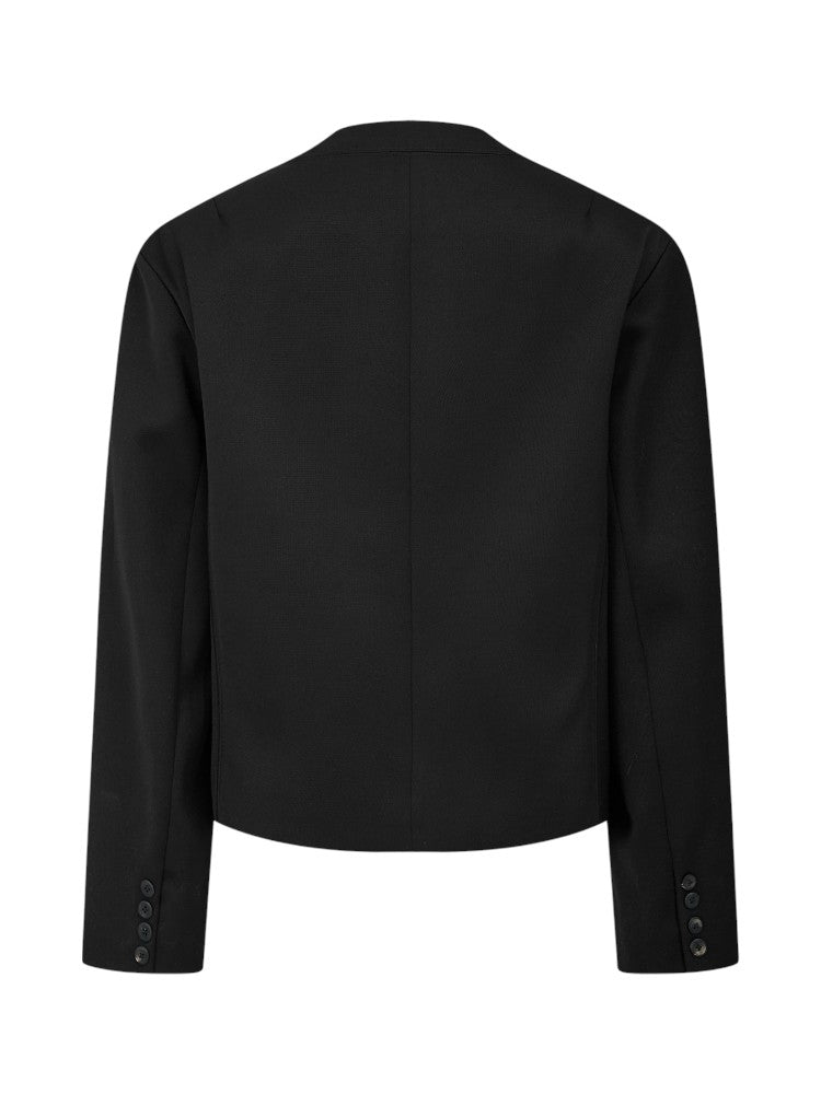 Crimson Chessboard Collarless Wool Suit Jacket