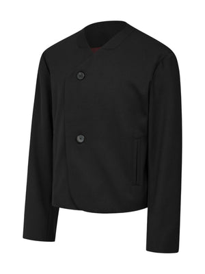 Crimson Chessboard Collarless Wool Suit Jacket