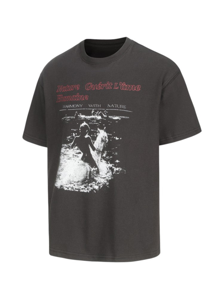 White Horse Princess Printed Short-Sleeve Shirt