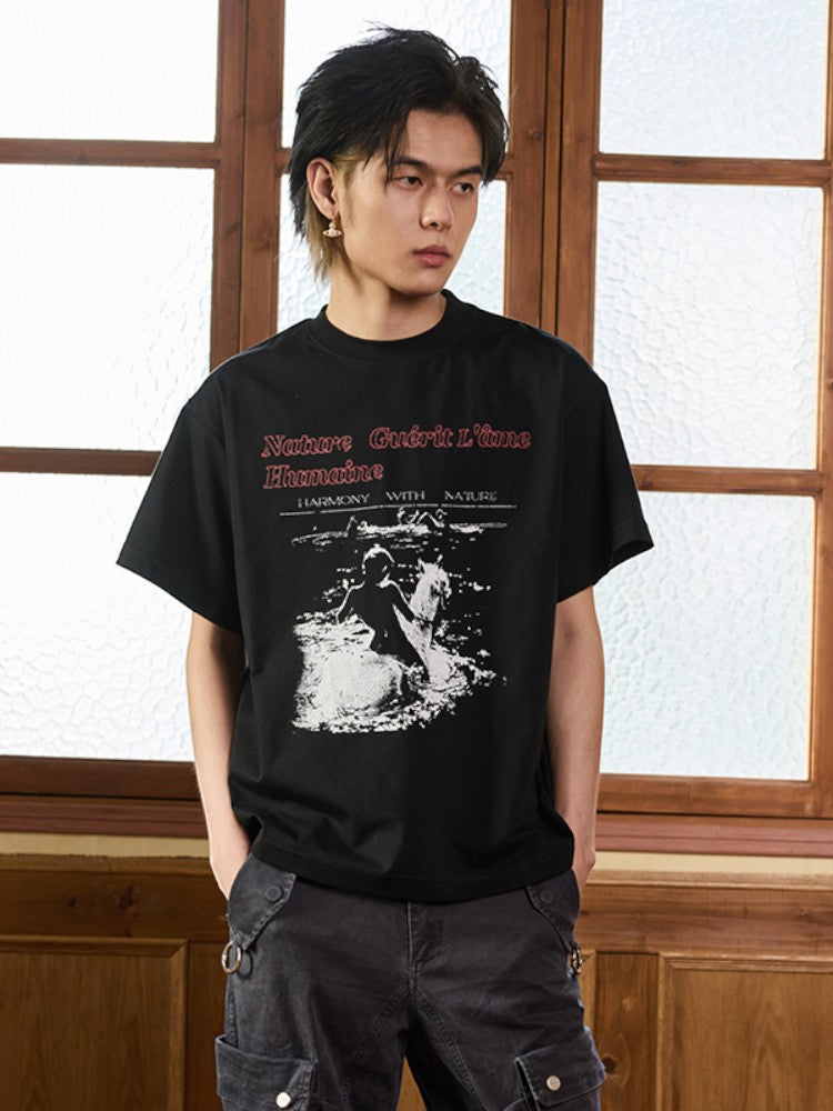 White Horse Princess Printed Short-Sleeve Shirt