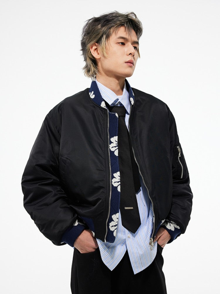 Floral Contrast Nylon MA-1 Bomber Jacket