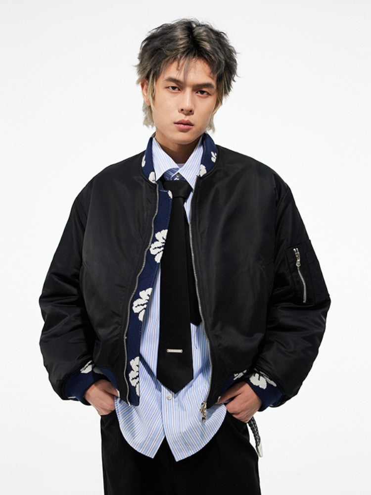Floral Contrast Nylon MA-1 Bomber Jacket