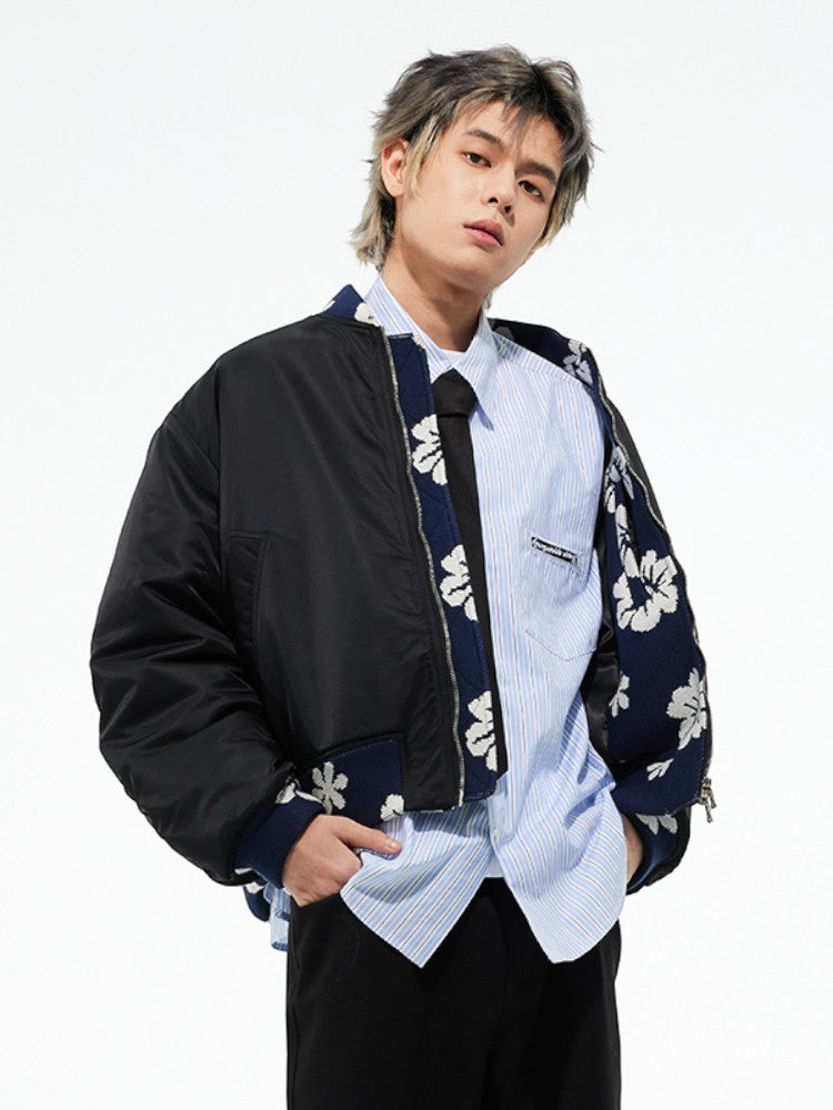 Floral Contrast Nylon MA-1 Bomber Jacket