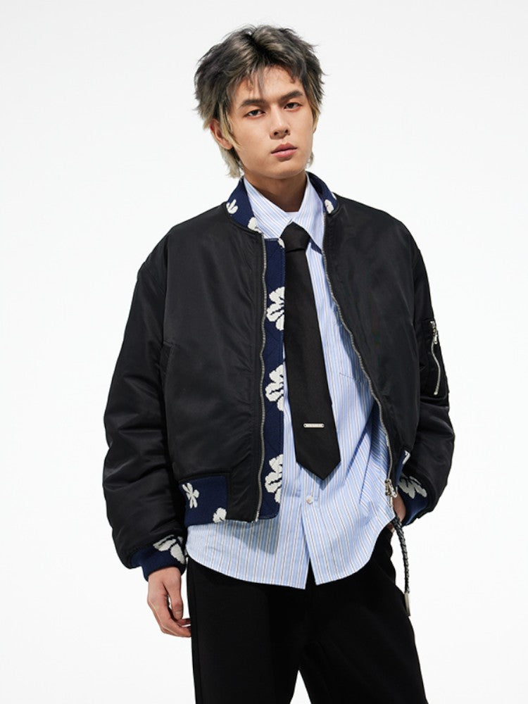 Floral Contrast Nylon MA-1 Bomber Jacket