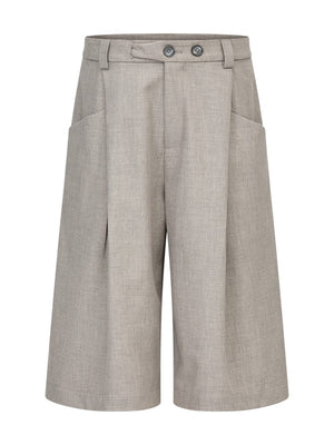 Linen-Twill Pleated Wool Cropped Pants