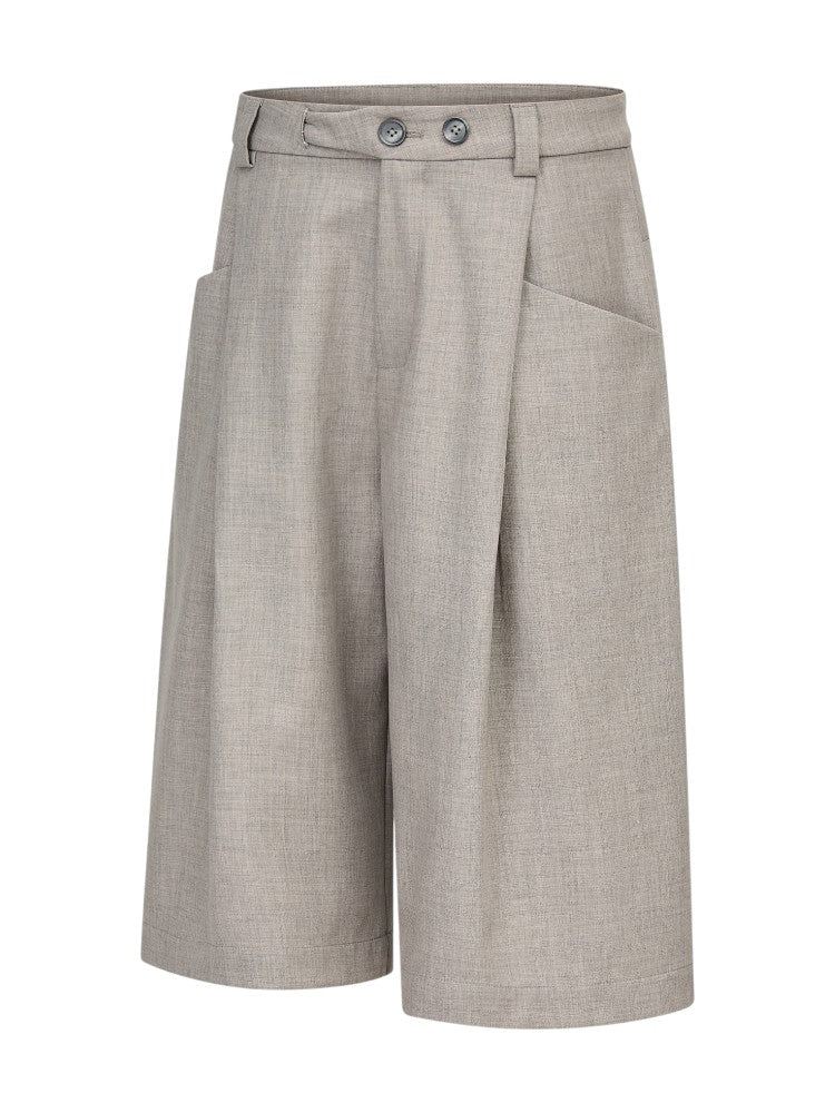 Linen-Twill Pleated Wool Cropped Pants