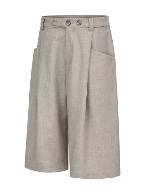 Linen-Twill Pleated Wool Cropped Pants
