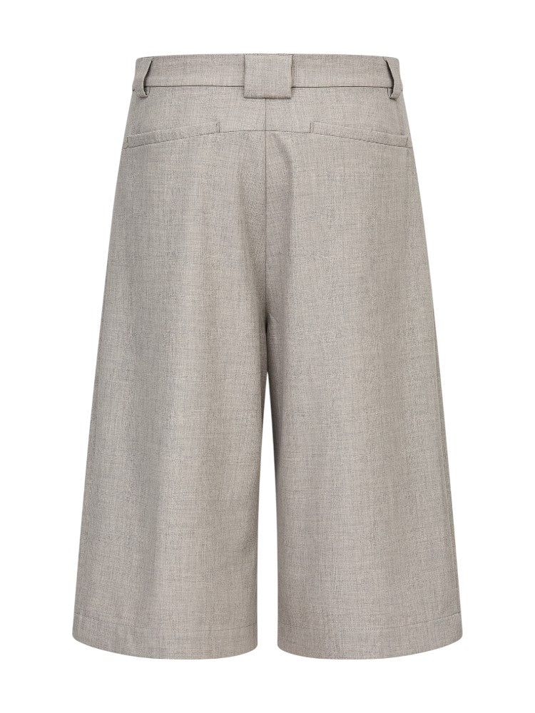 Linen-Twill Pleated Wool Cropped Pants