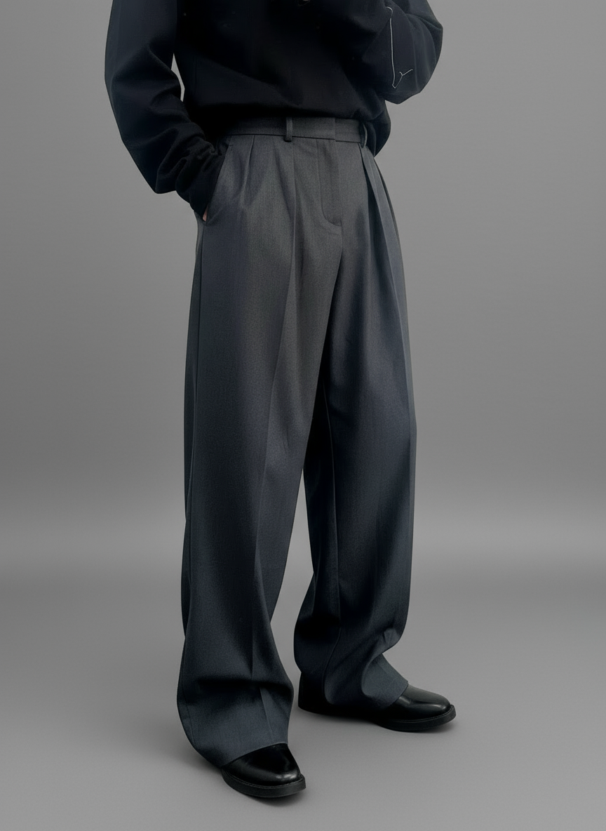 Dark Grey Draped Wide Leg Flare Pants