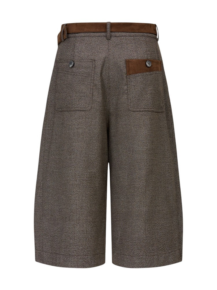 Suede Pleated Houndstooth Pants