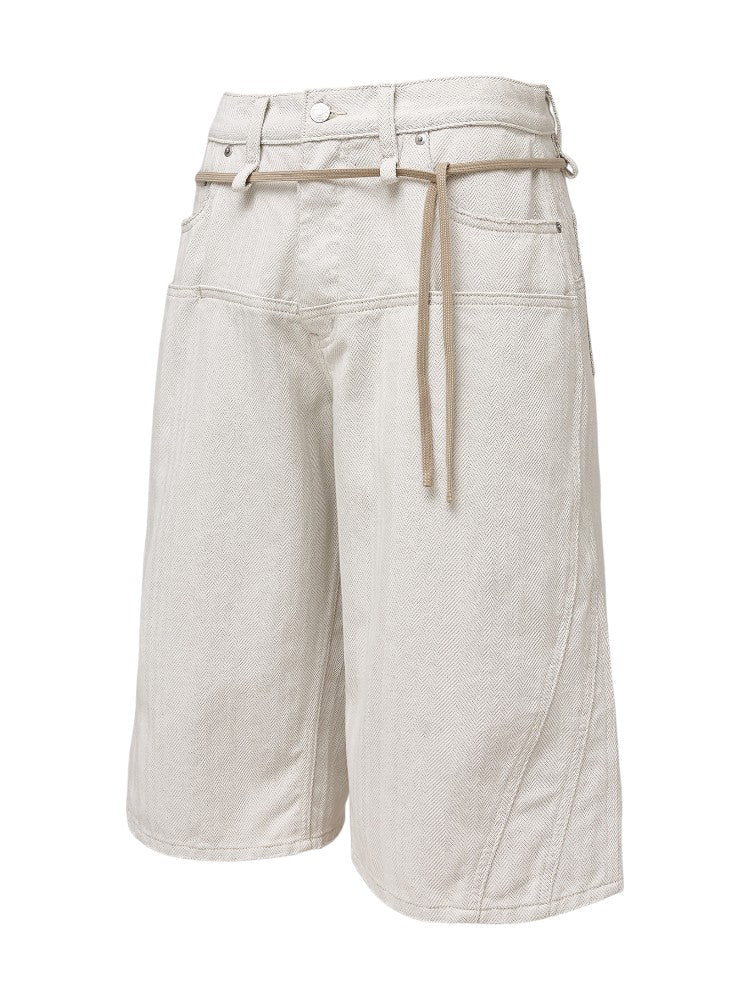 Milk White Drawstring Cleanfit Straight Cropped Jeans