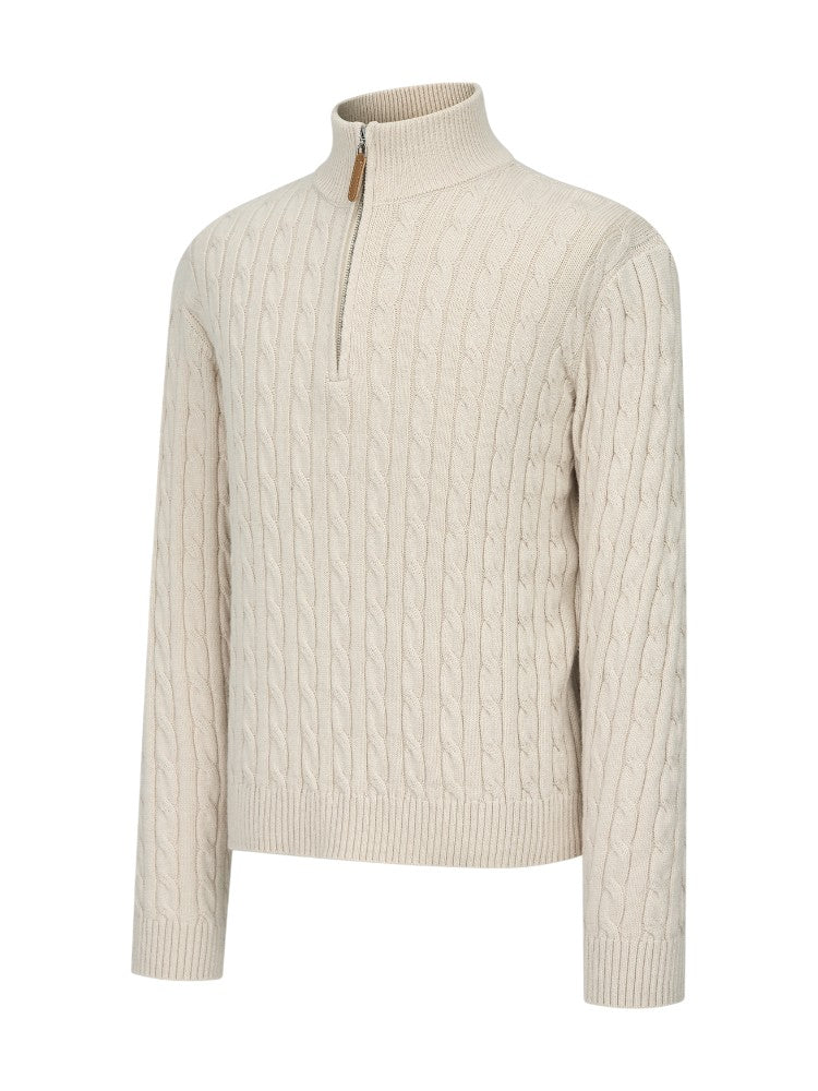 Cable Knit Half-Zip Wool Sweater
