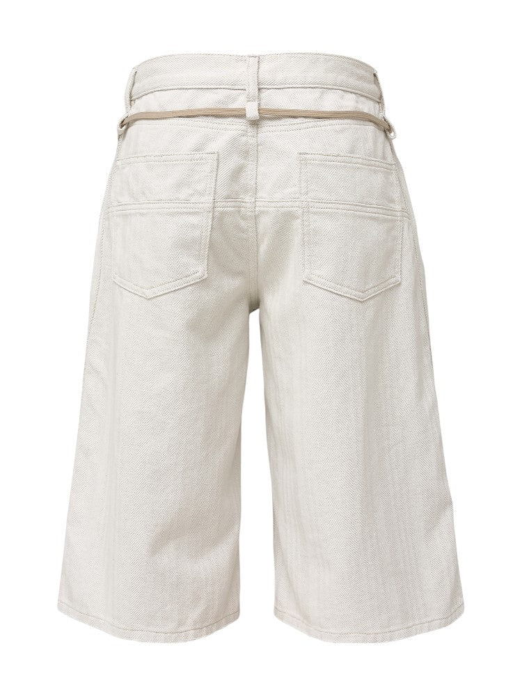 Milk White Drawstring Cleanfit Straight Cropped Jeans