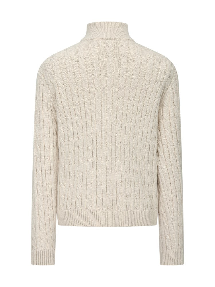 Cable Knit Half-Zip Wool Sweater