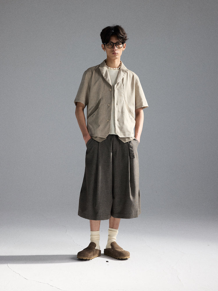 Suede Pleated Houndstooth Pants
