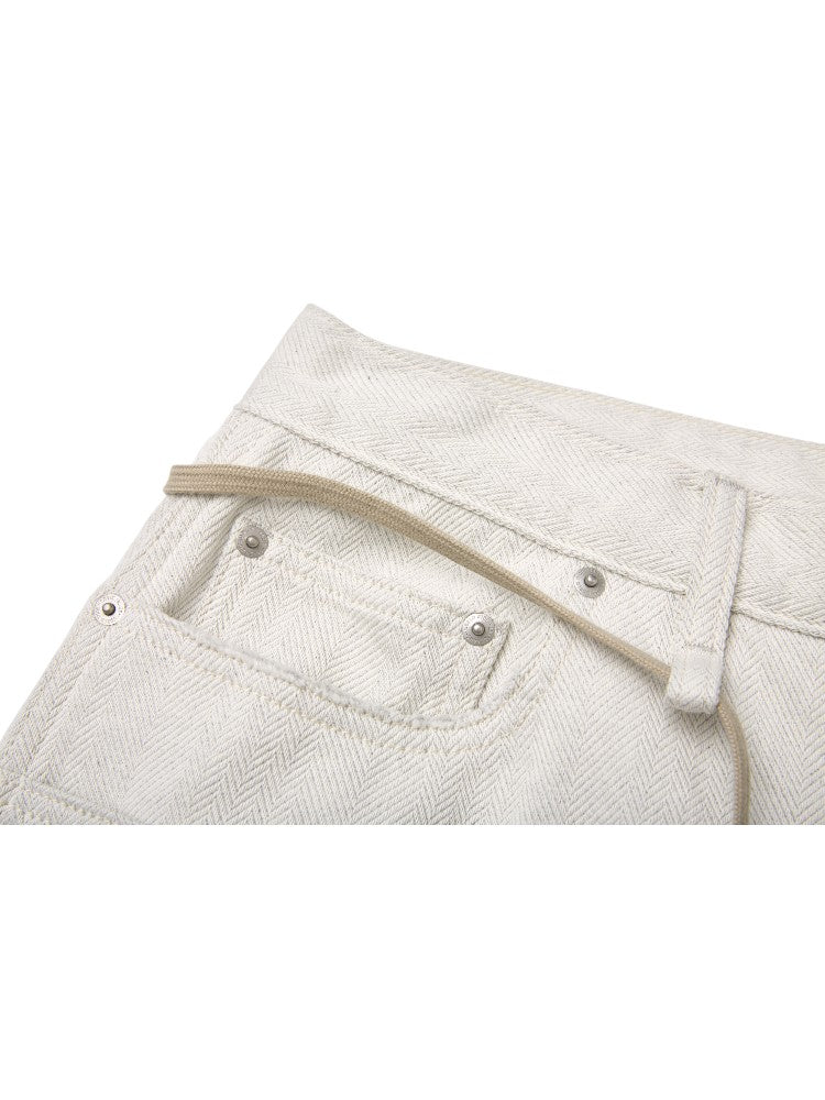 Milk White Drawstring Cleanfit Straight Cropped Jeans