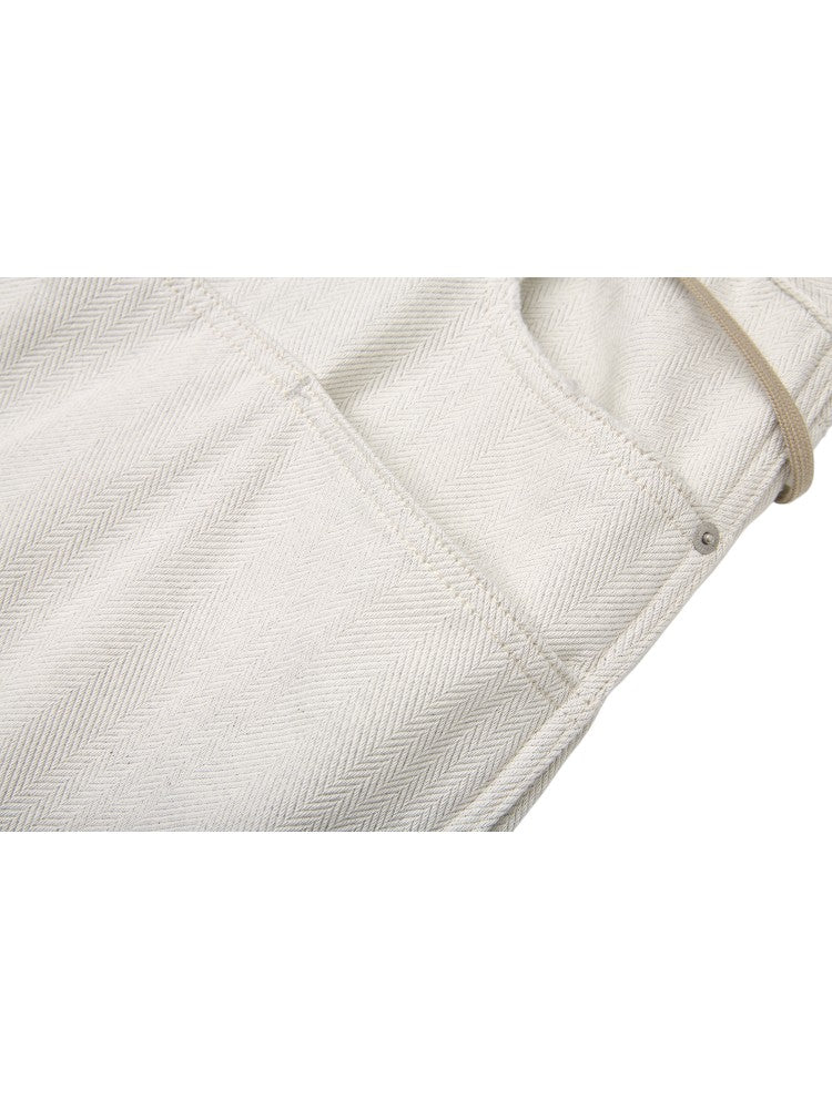 Milk White Drawstring Cleanfit Straight Cropped Jeans